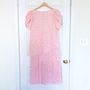 Vintage 90s Lizzy & Johnny Dress Women 8 Pink Tiered Puff‎ Sleeve Midi Dress